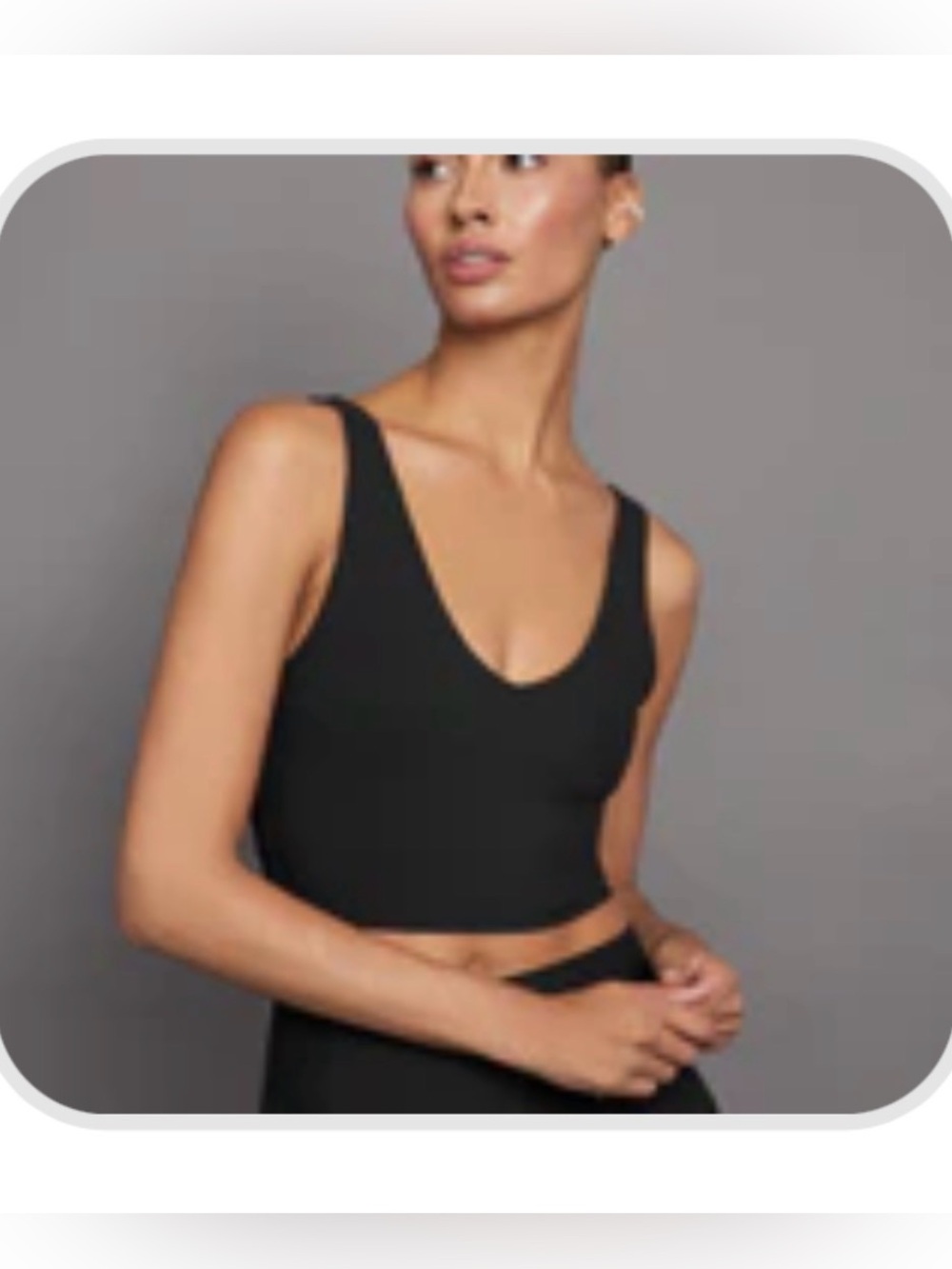 Carbon38 Black V-Neck Long Line Cropped Tank built-in shelf bra Size Large